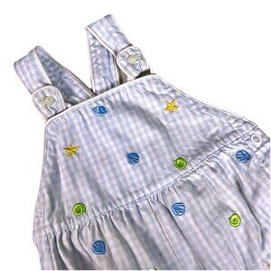 VTG Gymboree Baby Boy Gingham Blue Shortall Embroidered Stars 18-24M Overalls